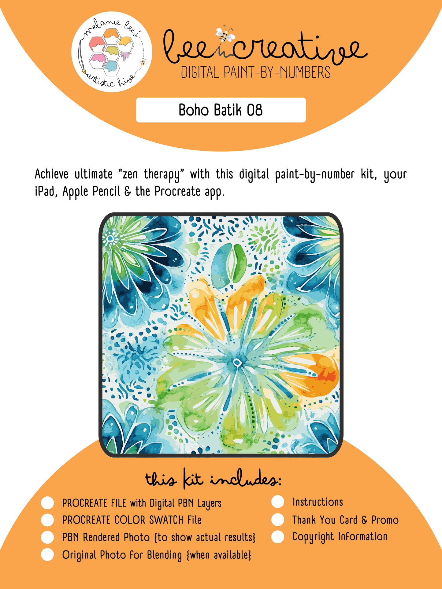 Kit de pintura digital por números BEE CREATIVE {para Procreate} - BOHO BATIK 08