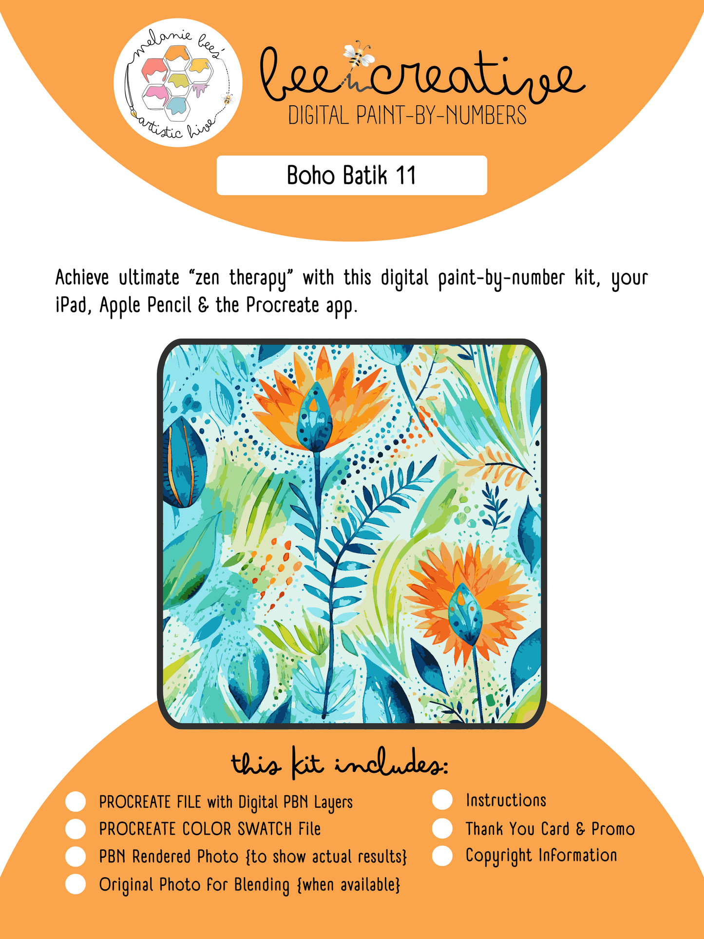 Kit de pintura digital por números BEE CREATIVE {para Procreate} - BOHO BATIK 11