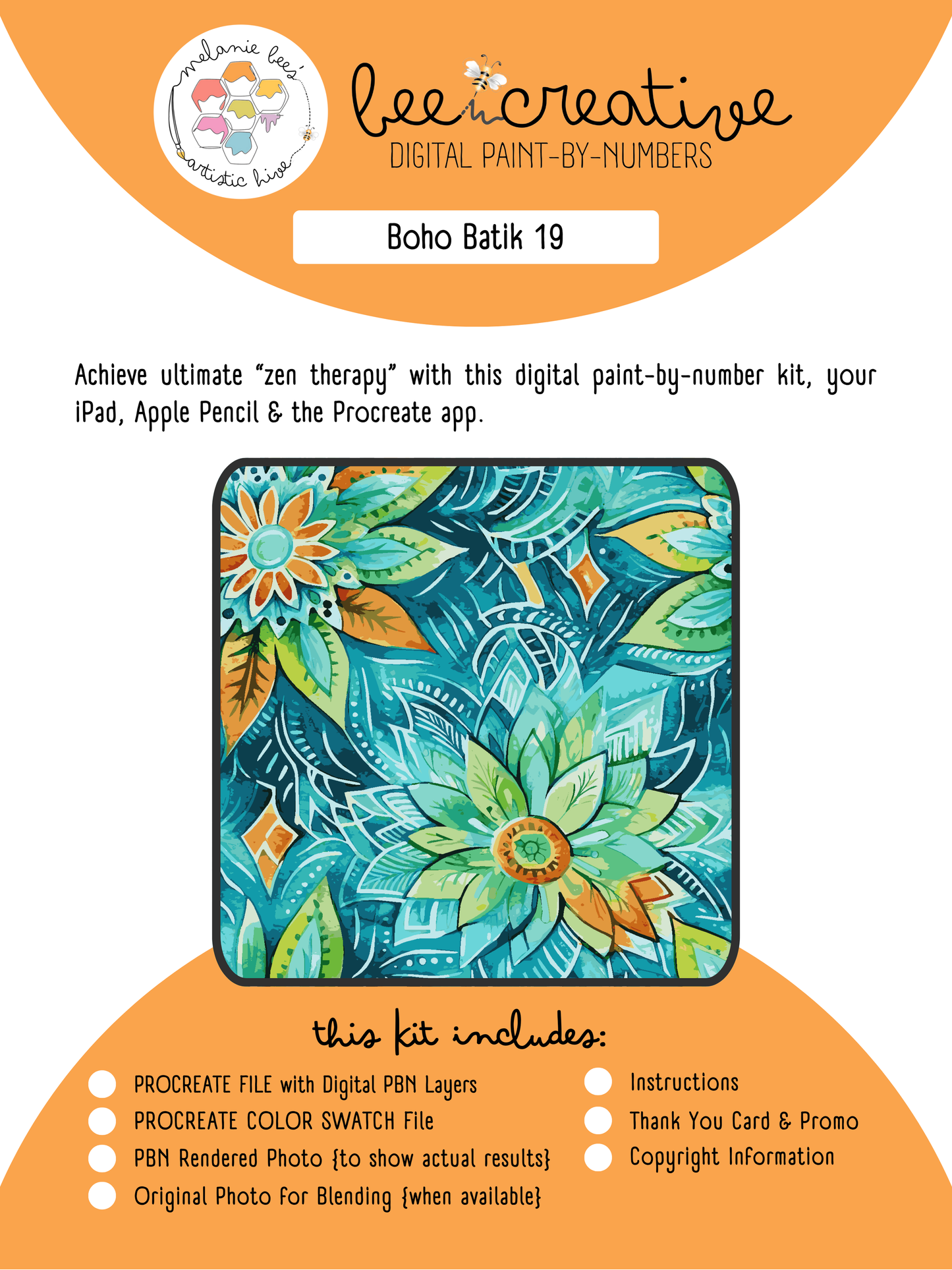 Kit de pintura digital por números BEE CREATIVE {para Procreate} - BOHO BATIK 19