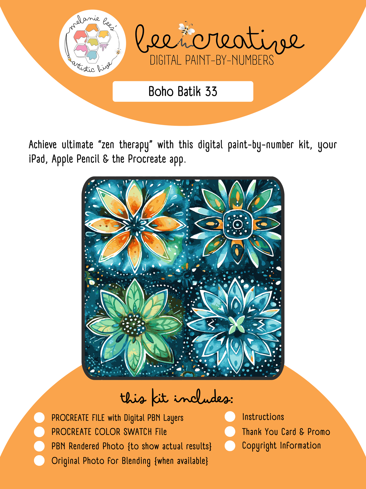 Kit de pintura digital por números BEE CREATIVE {para Procreate} - BOHO BATIK 33