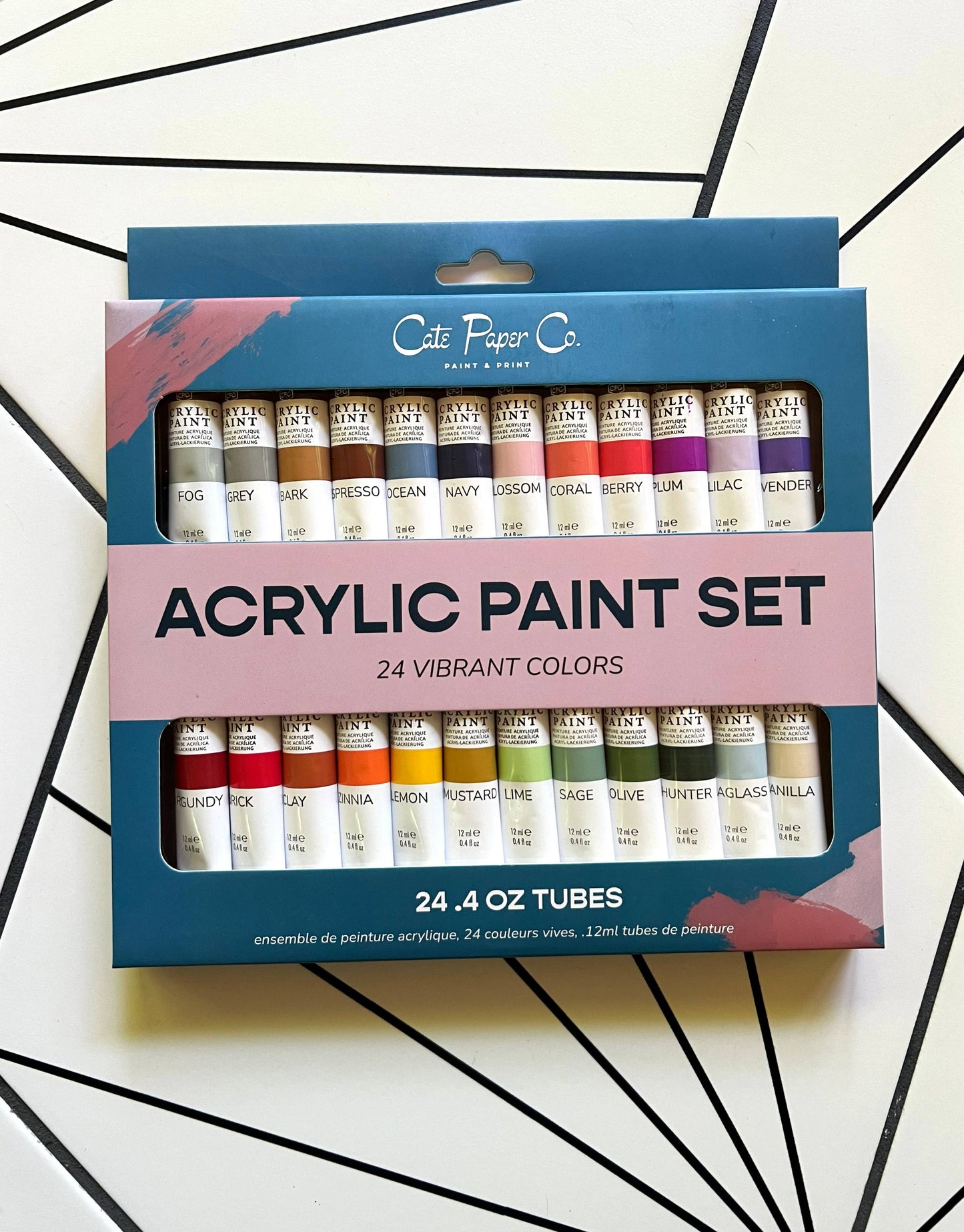 Cate Paper Co. PAQUETE - LIBRO DE BOTÁNICOS PARA PINTAR POR NÚMEROS Y SET DE 24 PINTURAS ACRÍLICAS EN TUBO