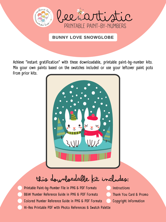 BEE ARTISTIC Printable Paint by Number Kit - BUNNY LOVE SNOWGLOBE