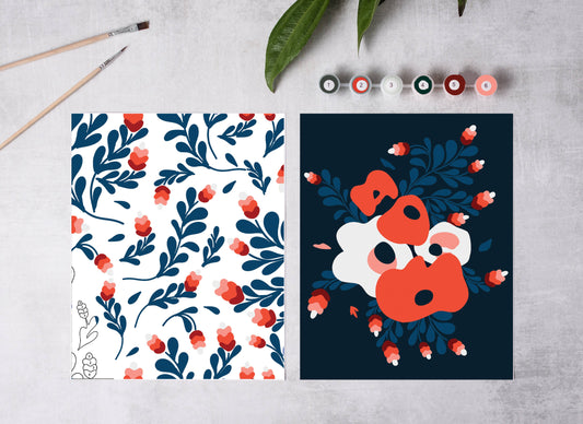 Cate Paper Co - Kit de pintura por números PBN ROJO, BLANCO Y FLOR