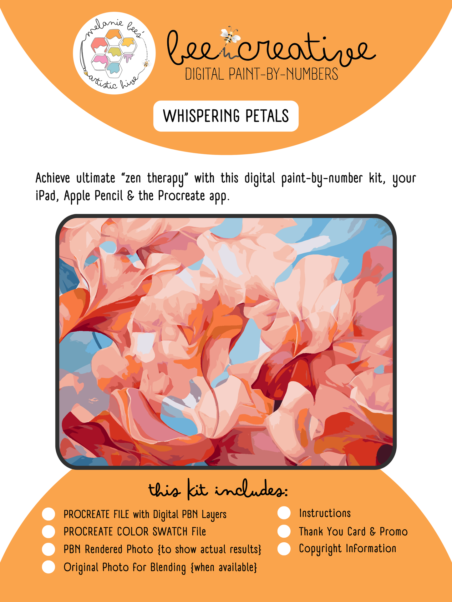BEE CREATIVE Digital Paint by Number Kit {for Procreate} - WHISPERING PETALS