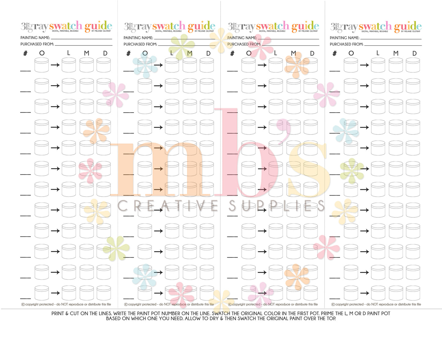 MB's Digital Downloadable & Printable Guide for PBN: 3 SHADES OF GRAY SWATCH GUIDE