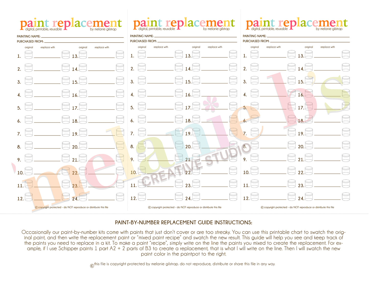 MB's Digital Downloadable & Printable Guide for PBN: PAINT REPLACEMENT SWATCH GUIDE