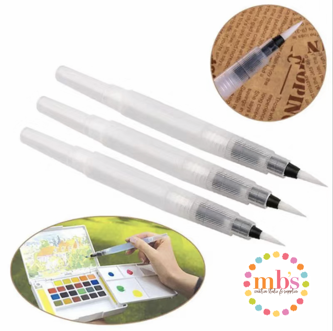 Watercolor Waterbrushes Refillable Paint Brushes - Set of 3 {S, M, L}