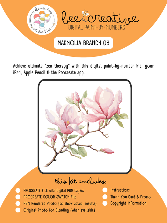 BEE CREATIVE Digital Paint by Number Kit {for Procreate} - MAGNOLIA BRANCH 03