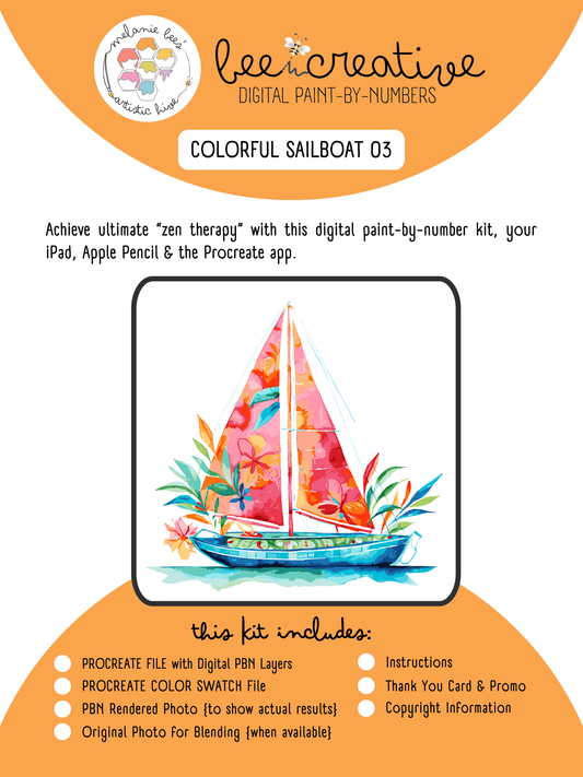 BEE CREATIVE Digital Paint by Number Kit {for Procreate} - COLORFUL SAILBOAT 03