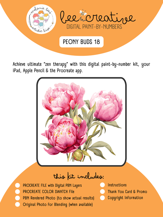 BEE CREATIVE Digital Paint by Number Kit {for Procreate} - PEONY BUD 18