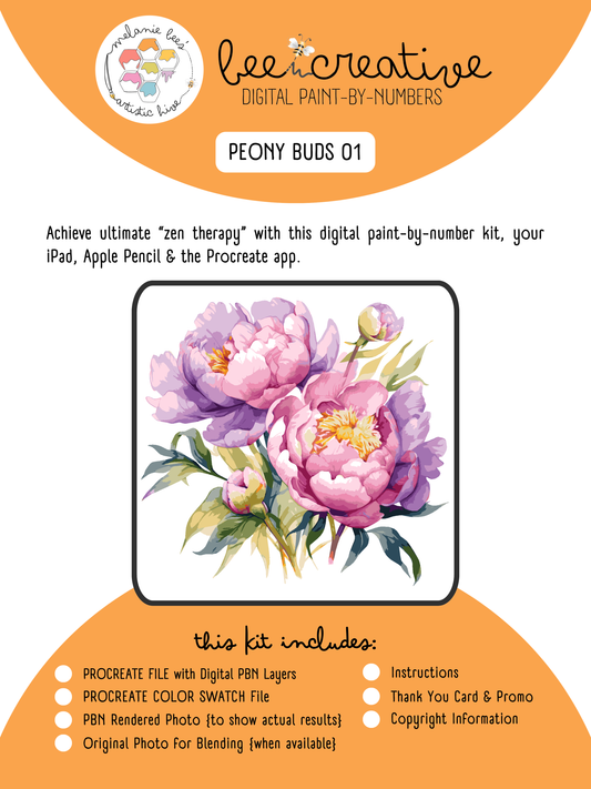 BEE CREATIVE Digital Paint by Number Kit {for Procreate} - PEONY BUD 01