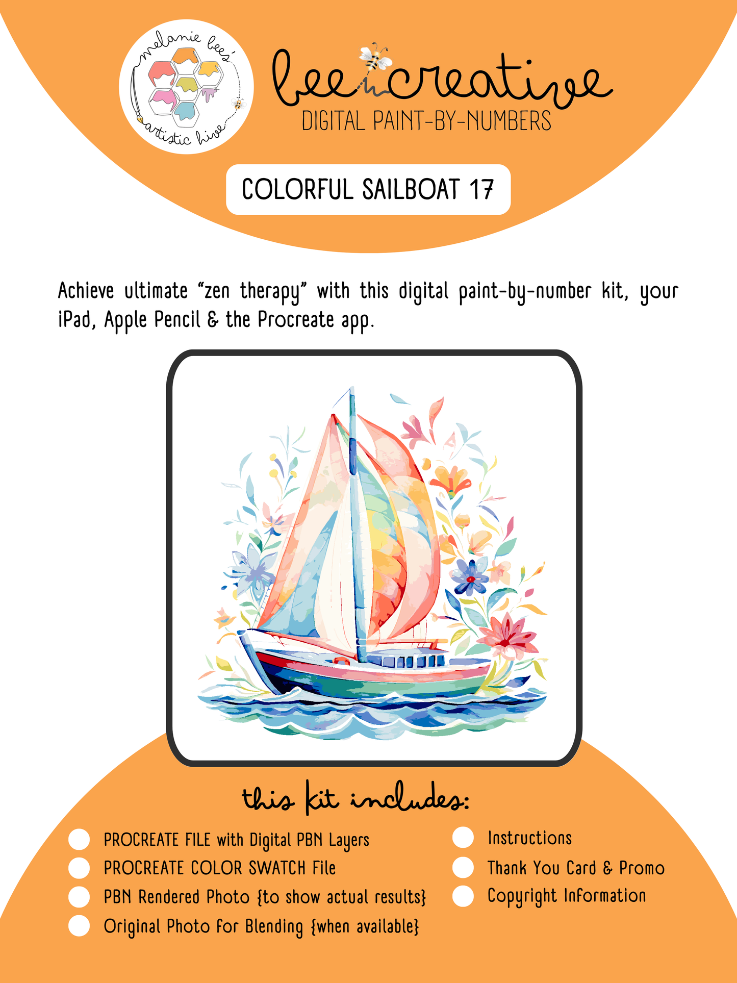 BEE CREATIVE Digital Paint by Number Kit {for Procreate} - COLORFUL SAILBOAT 17