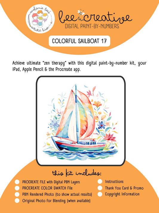 BEE CREATIVE Digital Paint by Number Kit {for Procreate} - COLORFUL SAILBOAT 17