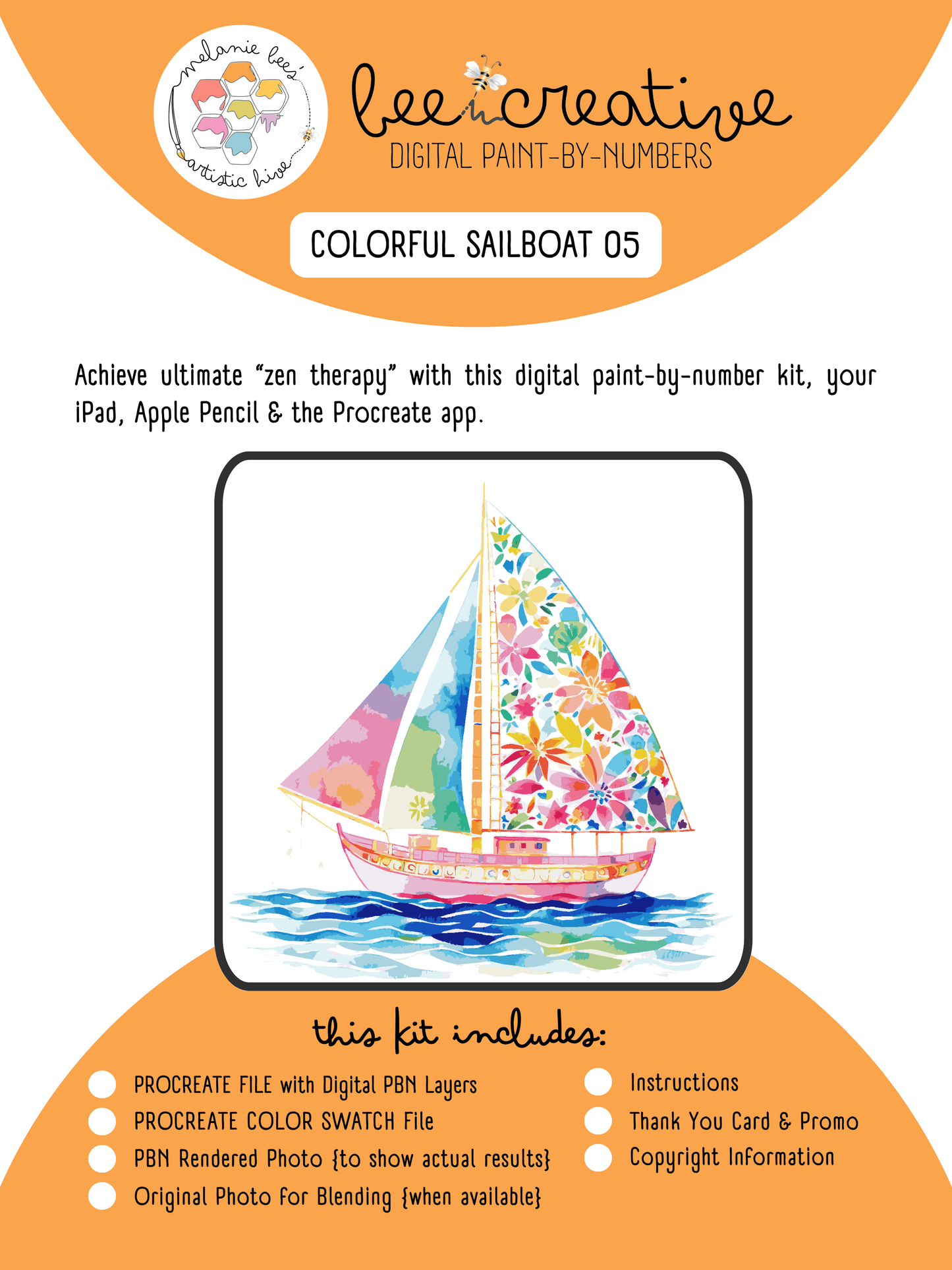 BEE CREATIVE Digital Paint by Number Kit {for Procreate} - COLORFUL SAILBOAT 05
