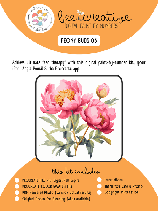 BEE CREATIVE Digital Paint by Number Kit {for Procreate} - PEONY BUD 03