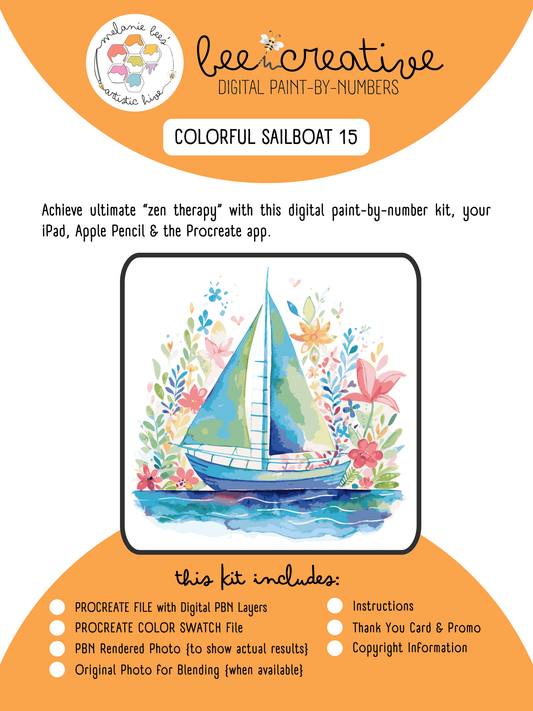 BEE CREATIVE Digital Paint by Number Kit {for Procreate} - COLORFUL SAILBOAT 15