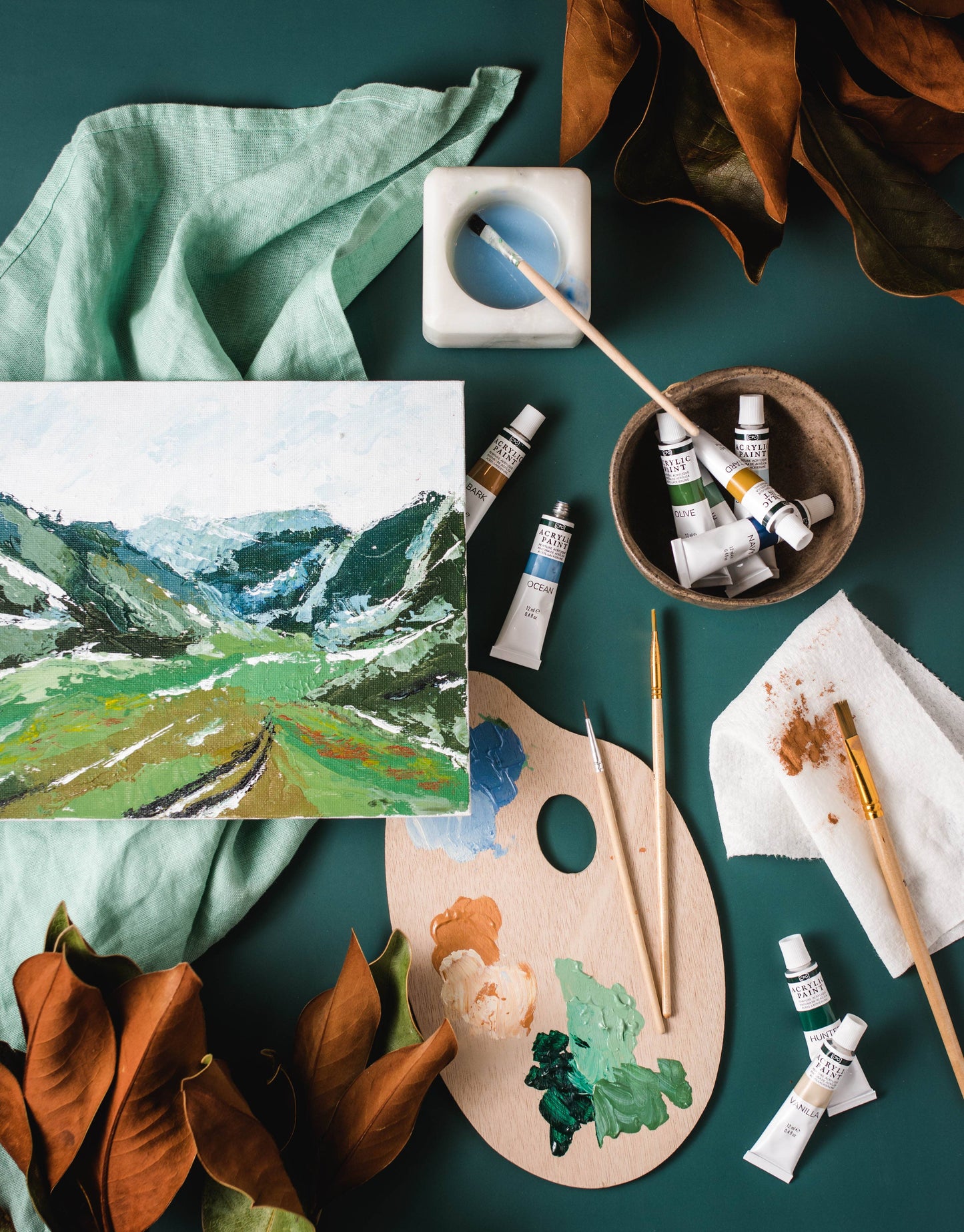 Cate Paper Co - Kit de pintura con espátula MOUNTAIN VALLEY (NO es una pintura por números)