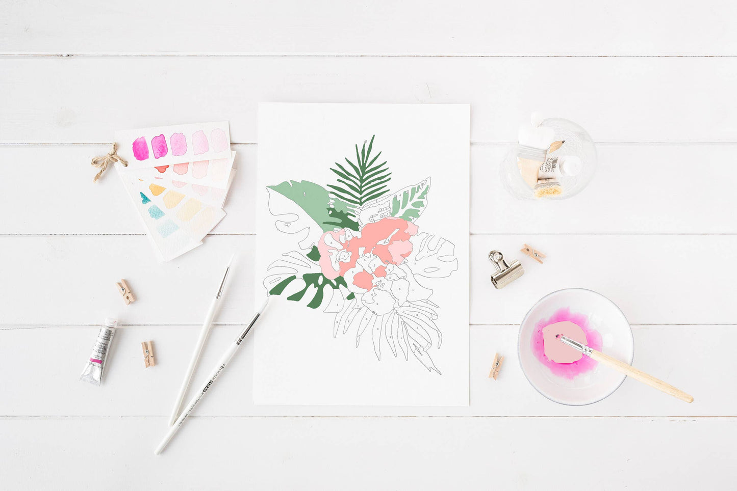 Cate Paper Co - Kit de pintura por números FLORES TROPICALES (PBN)