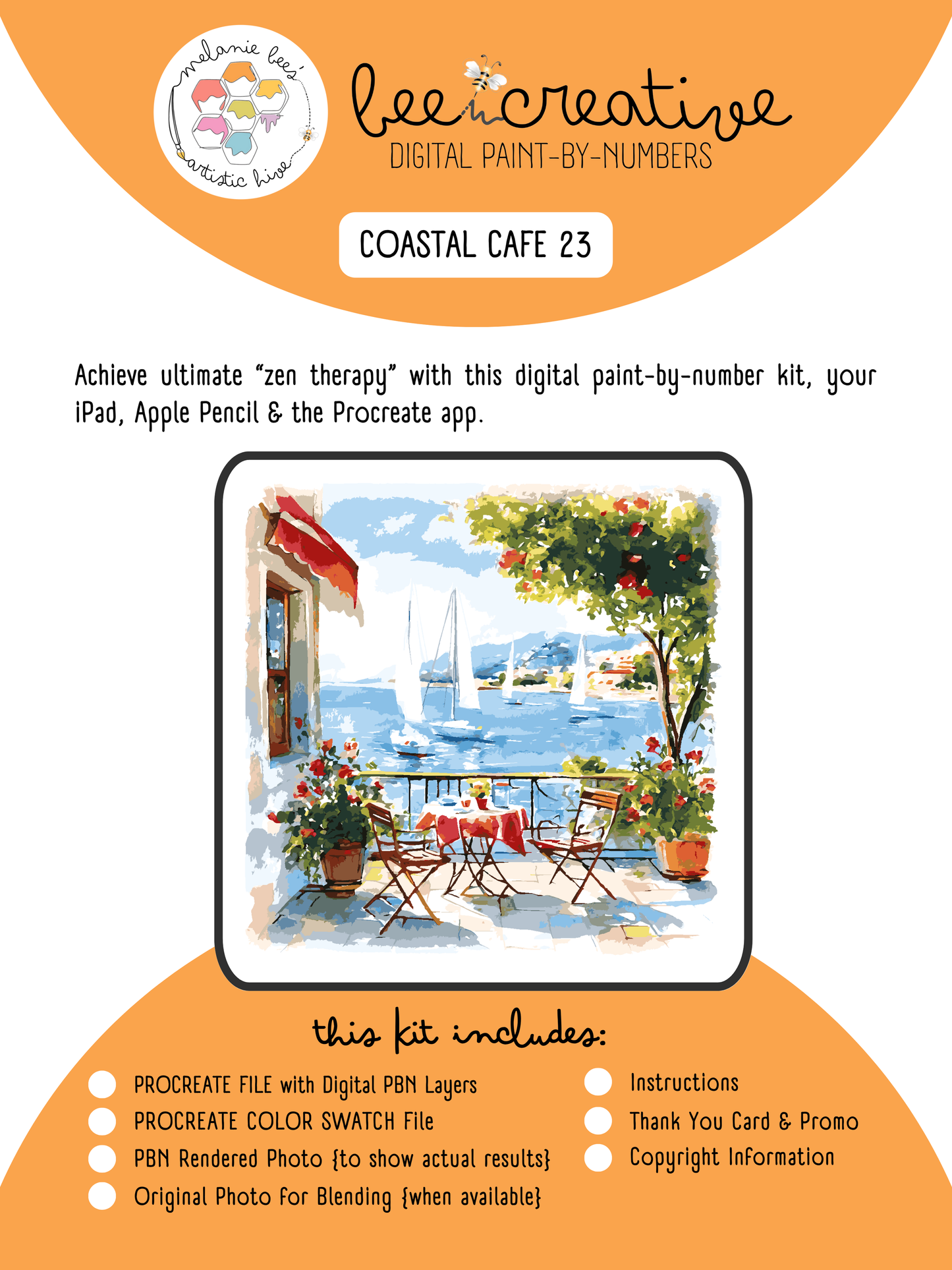 BEE CREATIVE Digital Paint by Number Kit {for Procreate} - COASTAL CAFE 23