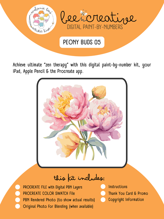 BEE CREATIVE Digital Paint by Number Kit {for Procreate} - PEONY BUD 05