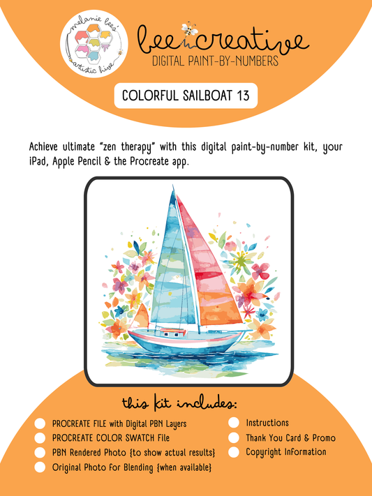 BEE CREATIVE Digital Paint by Number Kit {for Procreate} - COLORFUL SAILBOAT 13