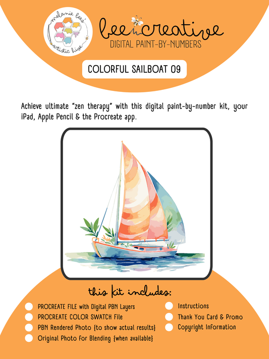 BEE CREATIVE Digital Paint by Number Kit {for Procreate} - COLORFUL SAILBOAT 09