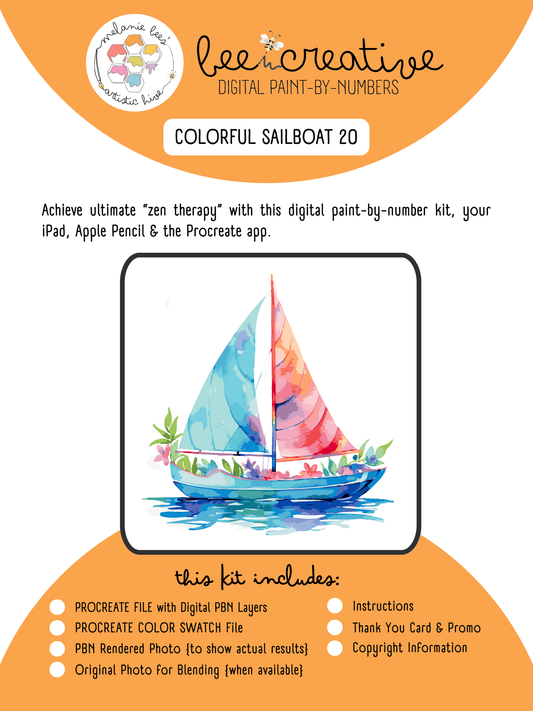 BEE CREATIVE Digital Paint by Number Kit {for Procreate} - COLORFUL SAILBOAT 20