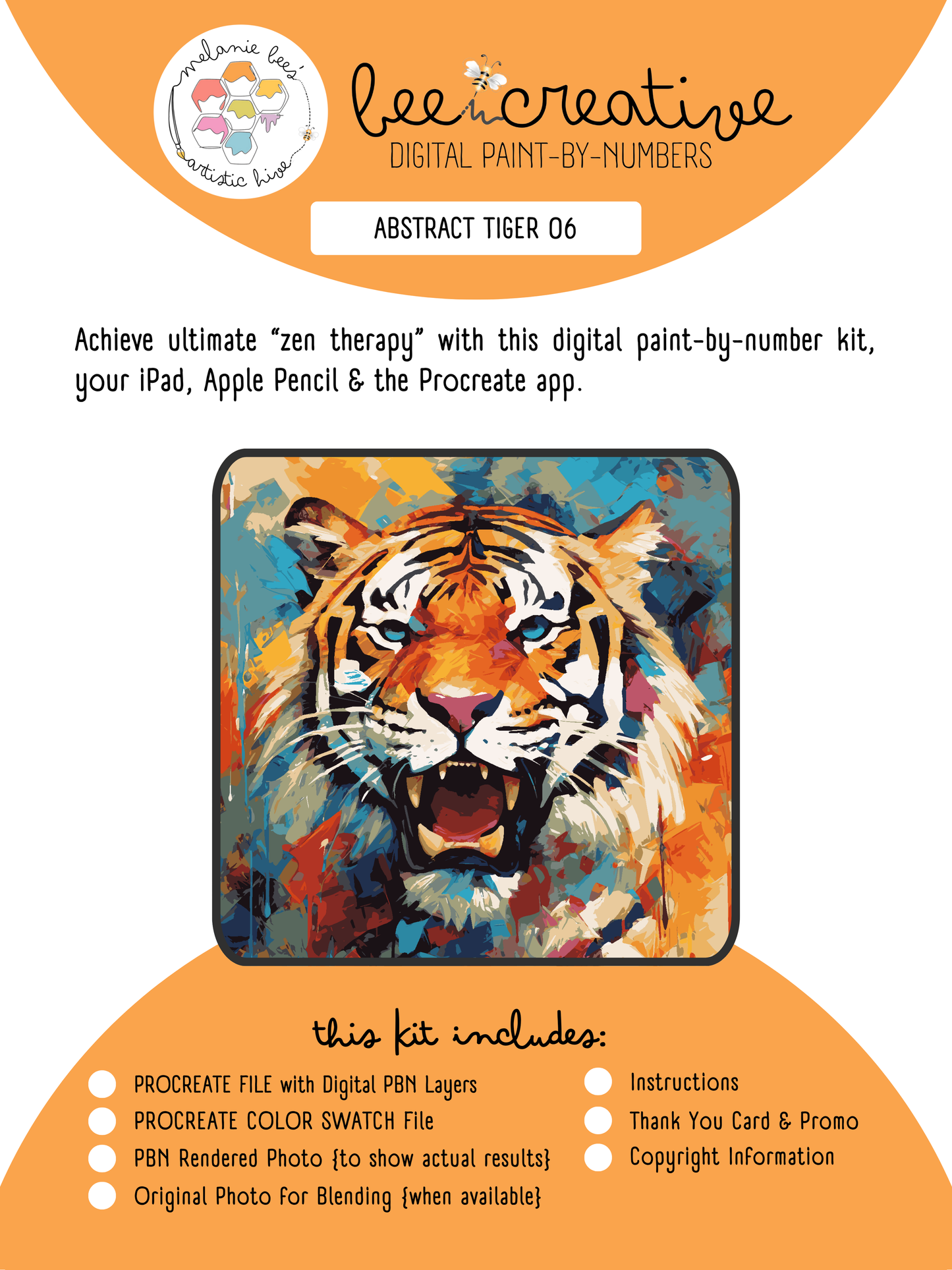 BEE CREATIVE Digital Paint by Number Kit {for Procreate} - ABSTRACT TIGER 06