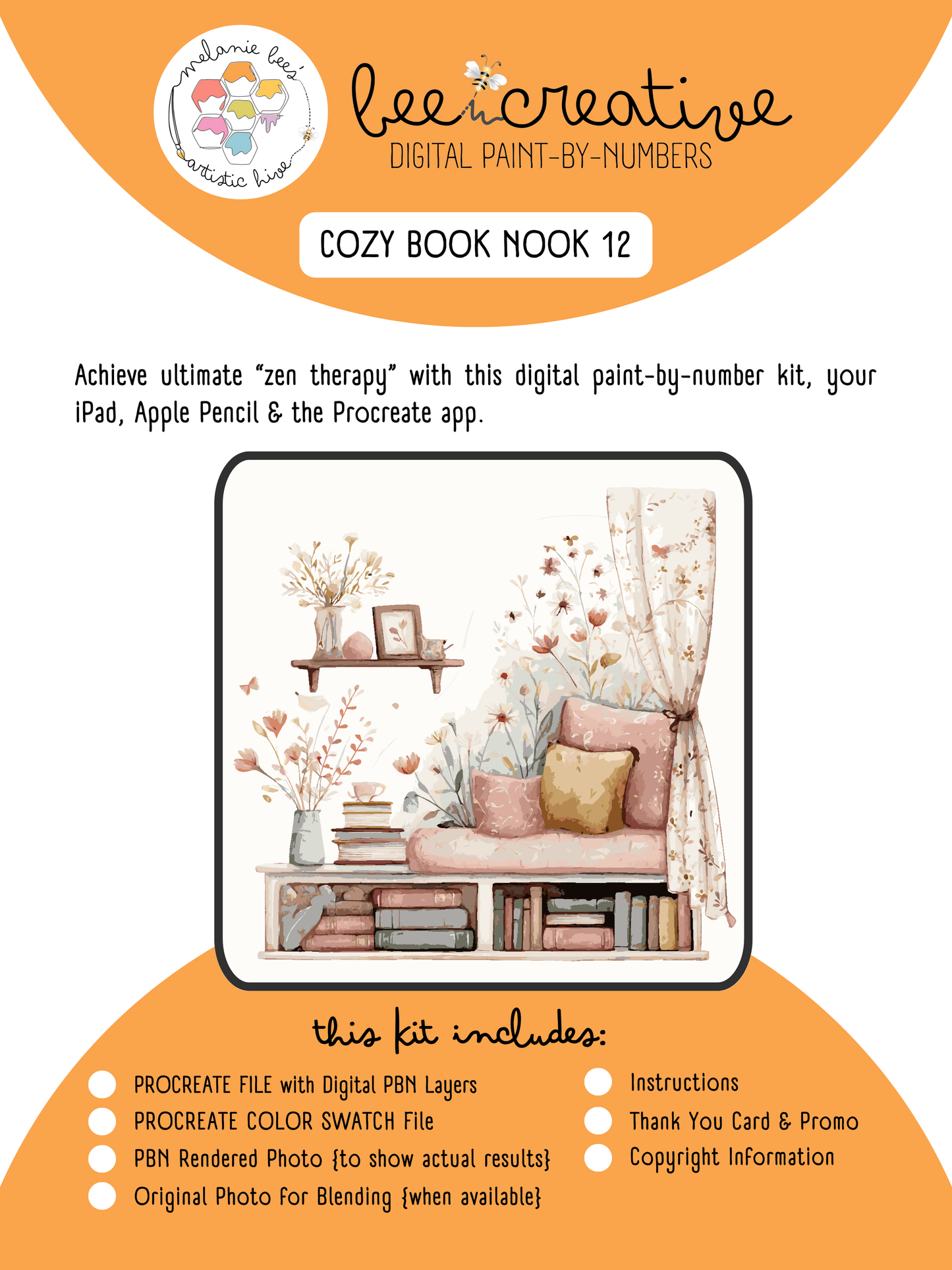 BEE CREATIVE Digital Paint by Number Kit {for Procreate} - COZY BOOKNOOK 12