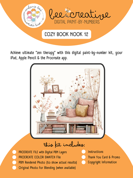 BEE CREATIVE Digital Paint by Number Kit {for Procreate} - COZY BOOKNOOK 12