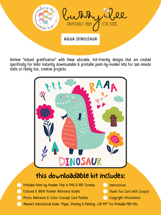 BUZZY BEE KIDS Printable Paint by Number Kit - AQUA DINOSAUR
