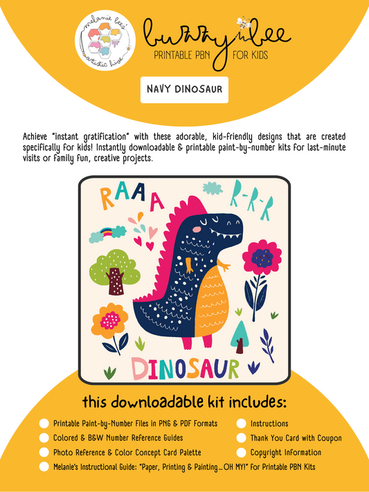 BUZZY BEE KIDS Printable Paint by Number Kit - NAVY DINOSAUR