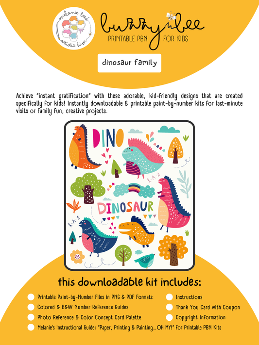 BUZZY BEE KIDS Printable Paint by Number Kit - DINOSAUR FAMILY