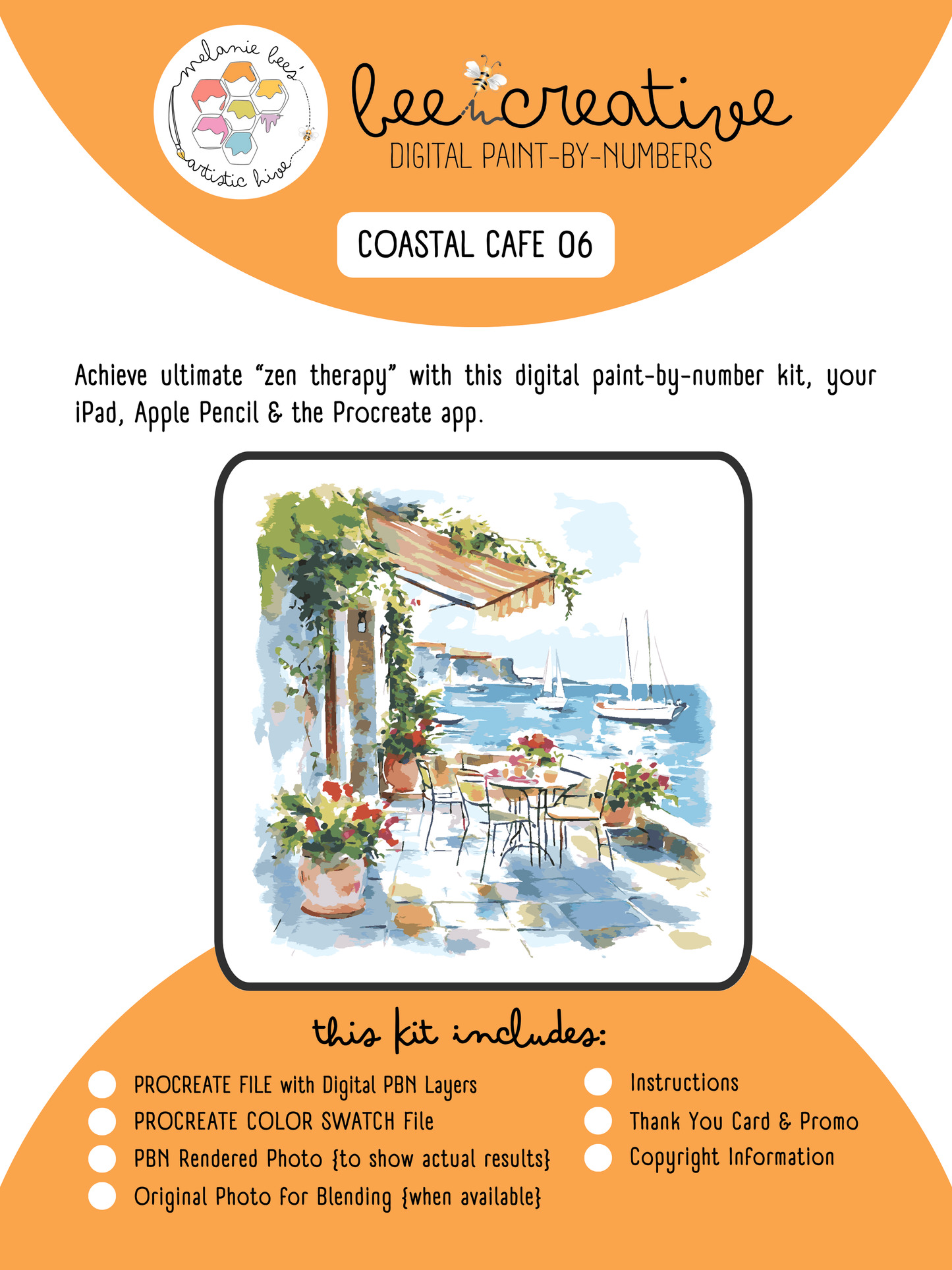 BEE CREATIVE Digital Paint by Number Kit {for Procreate} - COASTAL CAFE 06