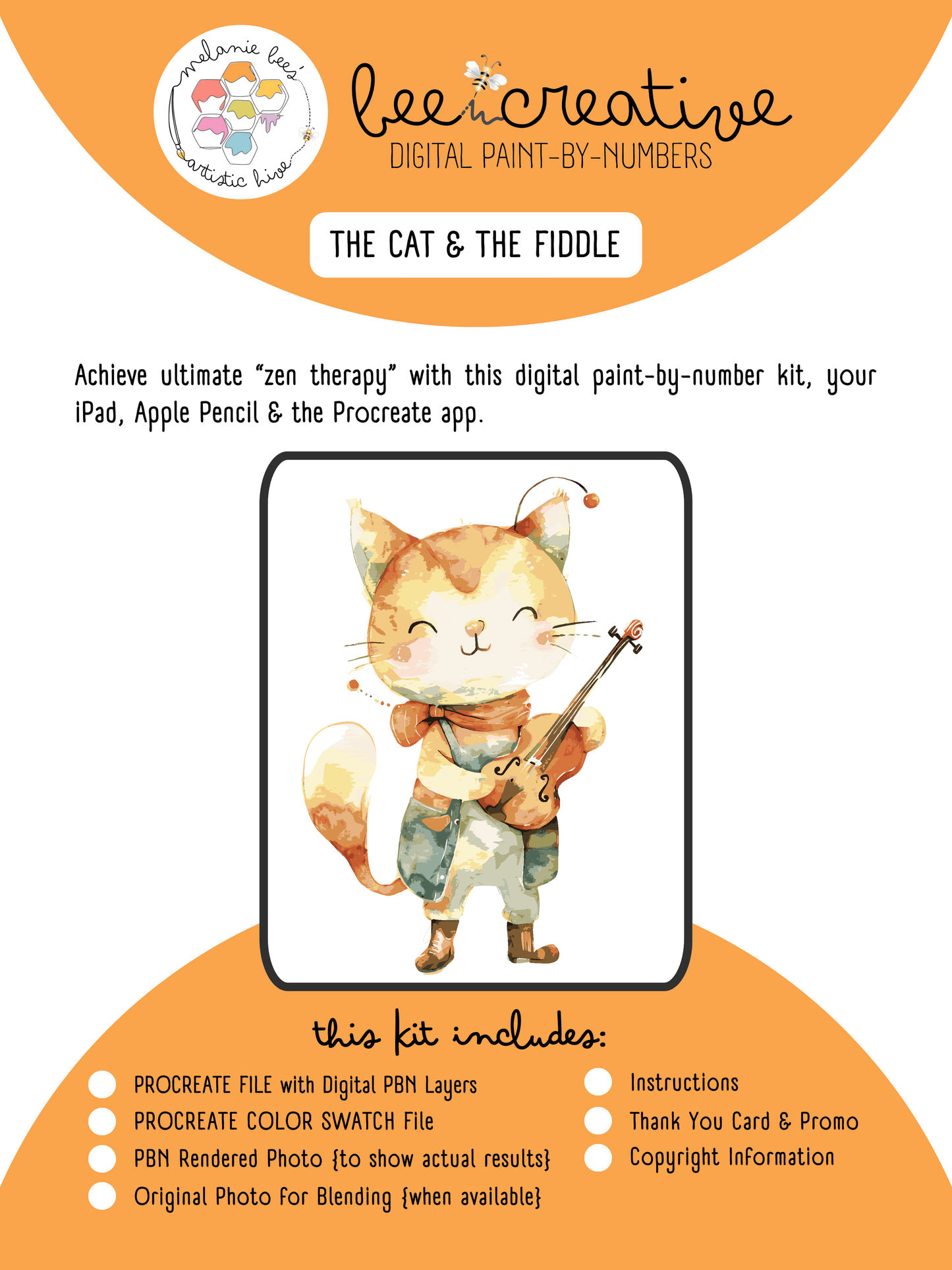 BEE CREATIVE Digital Paint by Number Kit {for Procreate} - THE CAT & THE FIDDLE