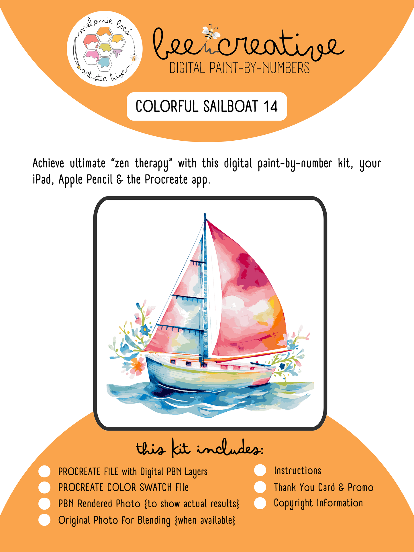 BEE CREATIVE Digital Paint by Number Kit {for Procreate} - COLORFUL SAILBOAT 14