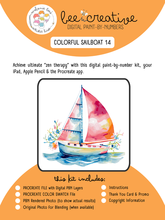 BEE CREATIVE Digital Paint by Number Kit {for Procreate} - COLORFUL SAILBOAT 14
