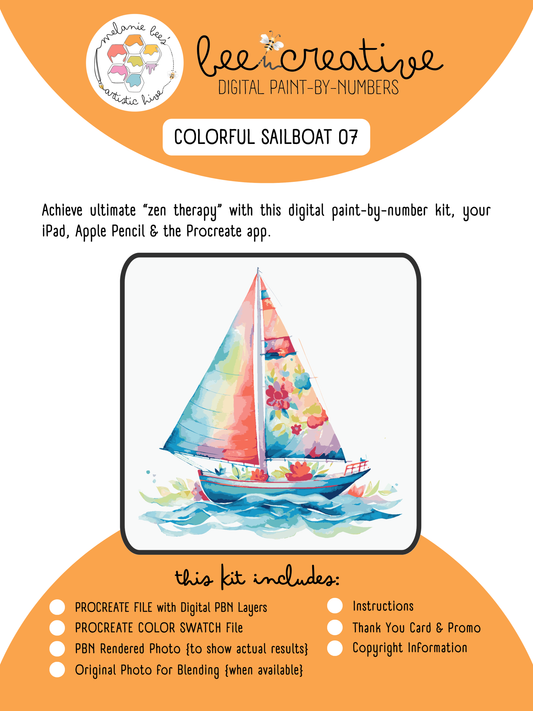 BEE CREATIVE Digital Paint by Number Kit {for Procreate} - COLORFUL SAILBOAT 07