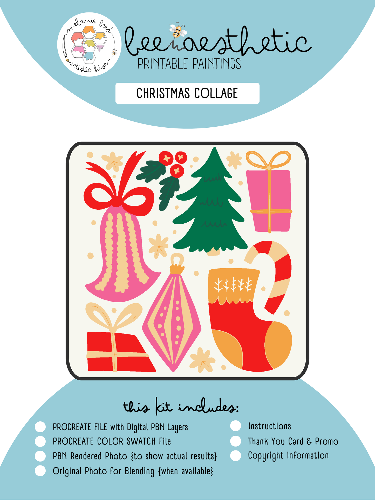 BEE AESTHETIC Printable Painting Kit - CHRISTMAS COLLAGE