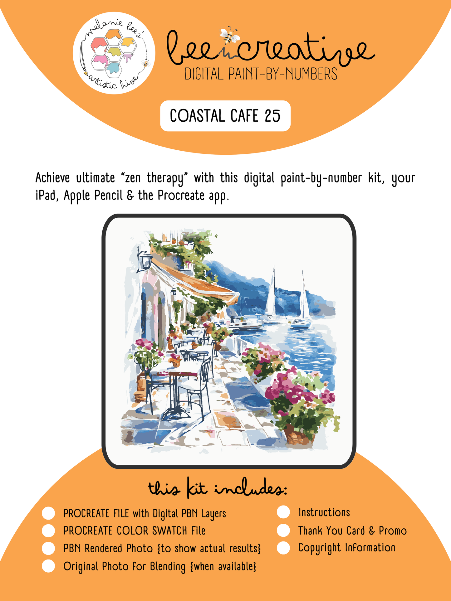 BEE CREATIVE Digital Paint by Number Kit {for Procreate} - COASTAL CAFE 25