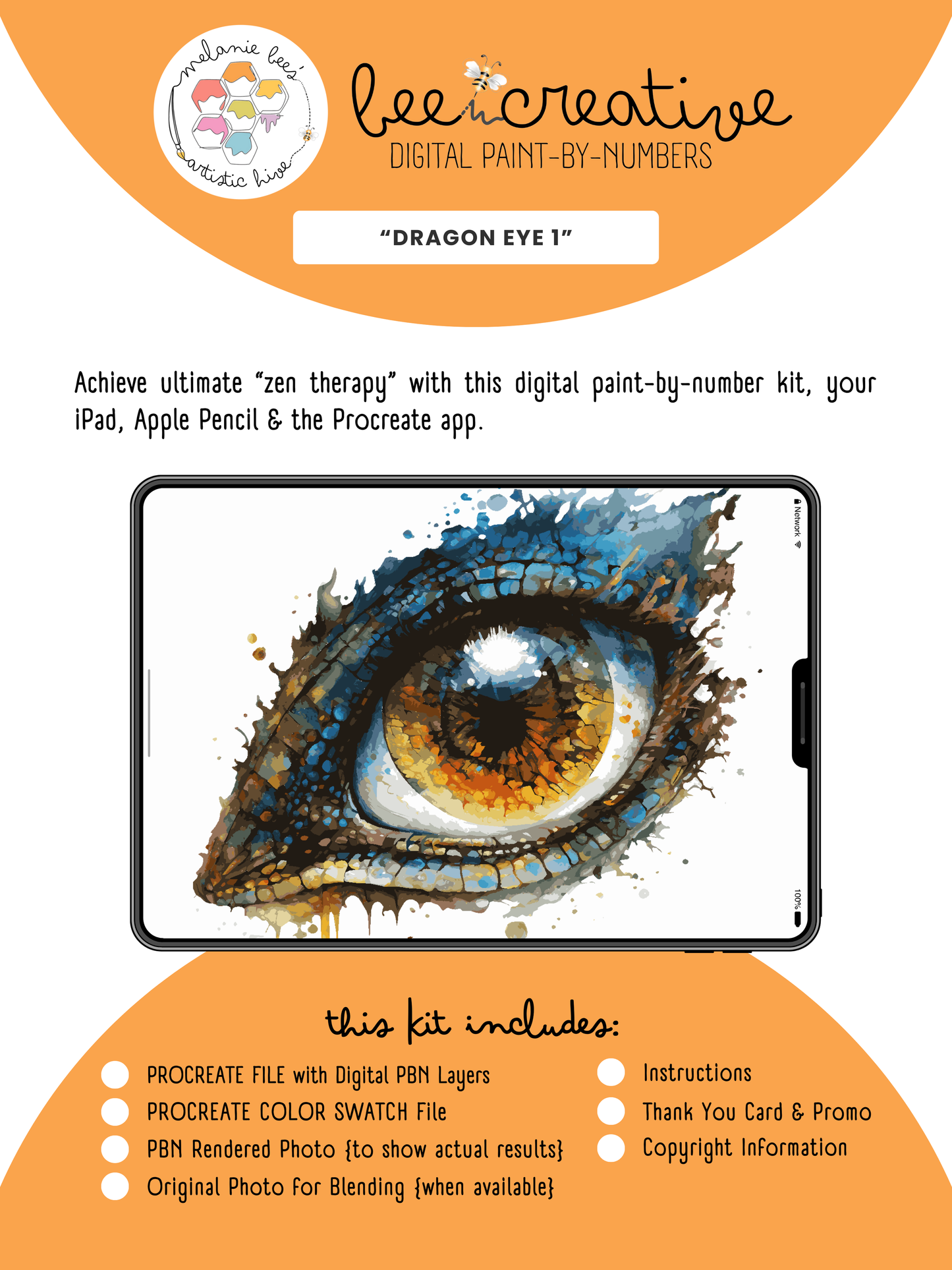 BEE CREATIVE Digital Paint by Number Kit {for Procreate} - DRAGON EYE 1