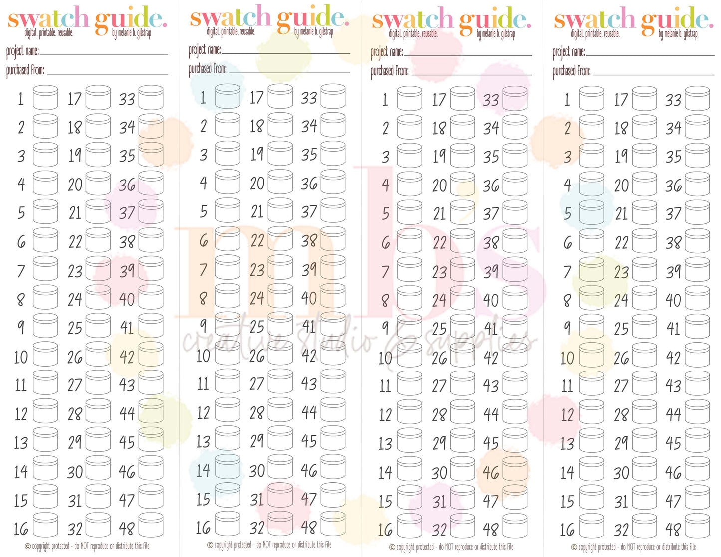 MB's Digital Downloadable & Printable Guide for PBN: SWATCH GUIDE for 48 PAINTS