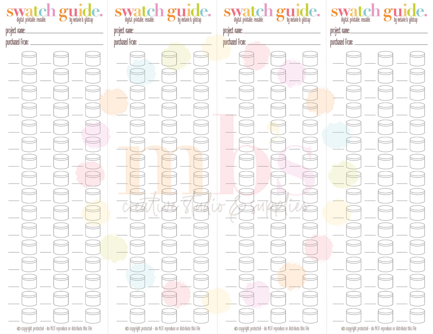 MB's Digital Downloadable & Printable Guide for PBN: SWATCH GUIDE for 48 PAINTS