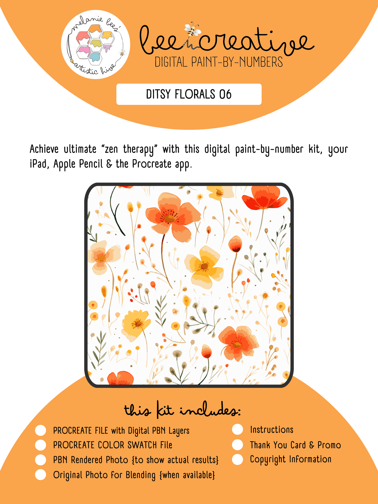 BEE CREATIVE Digital Paint by Number Kit {for Procreate} - DITSY FLORALS 06