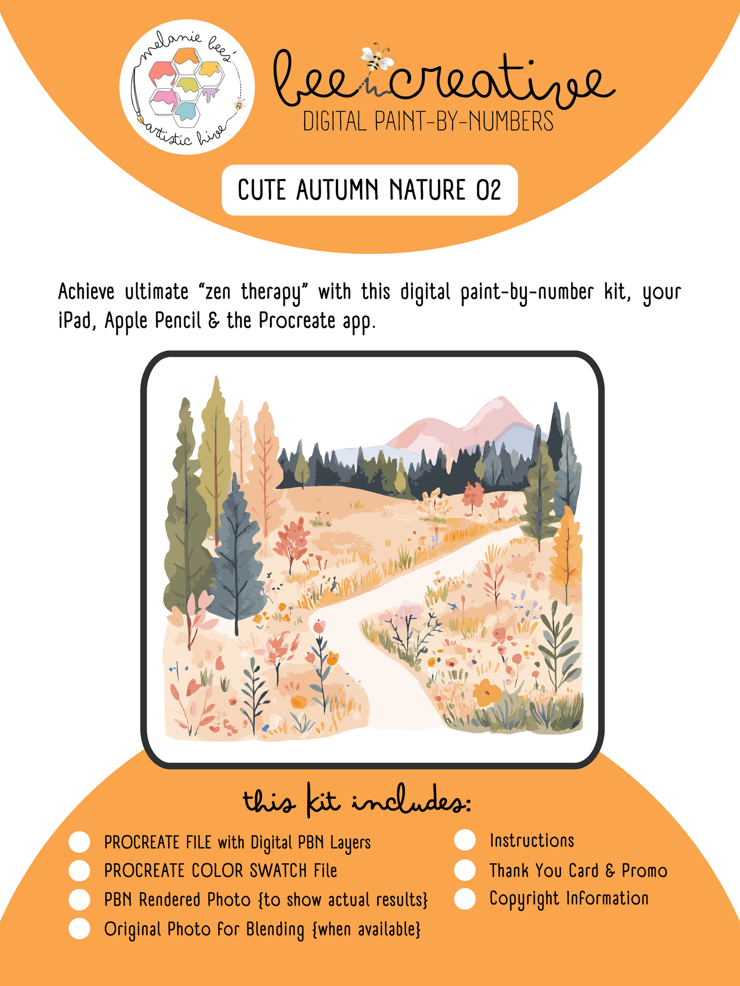 BEE CREATIVE Digital Paint by Number Kit {for Procreate} - CUTE AUTUMN NATURE 02