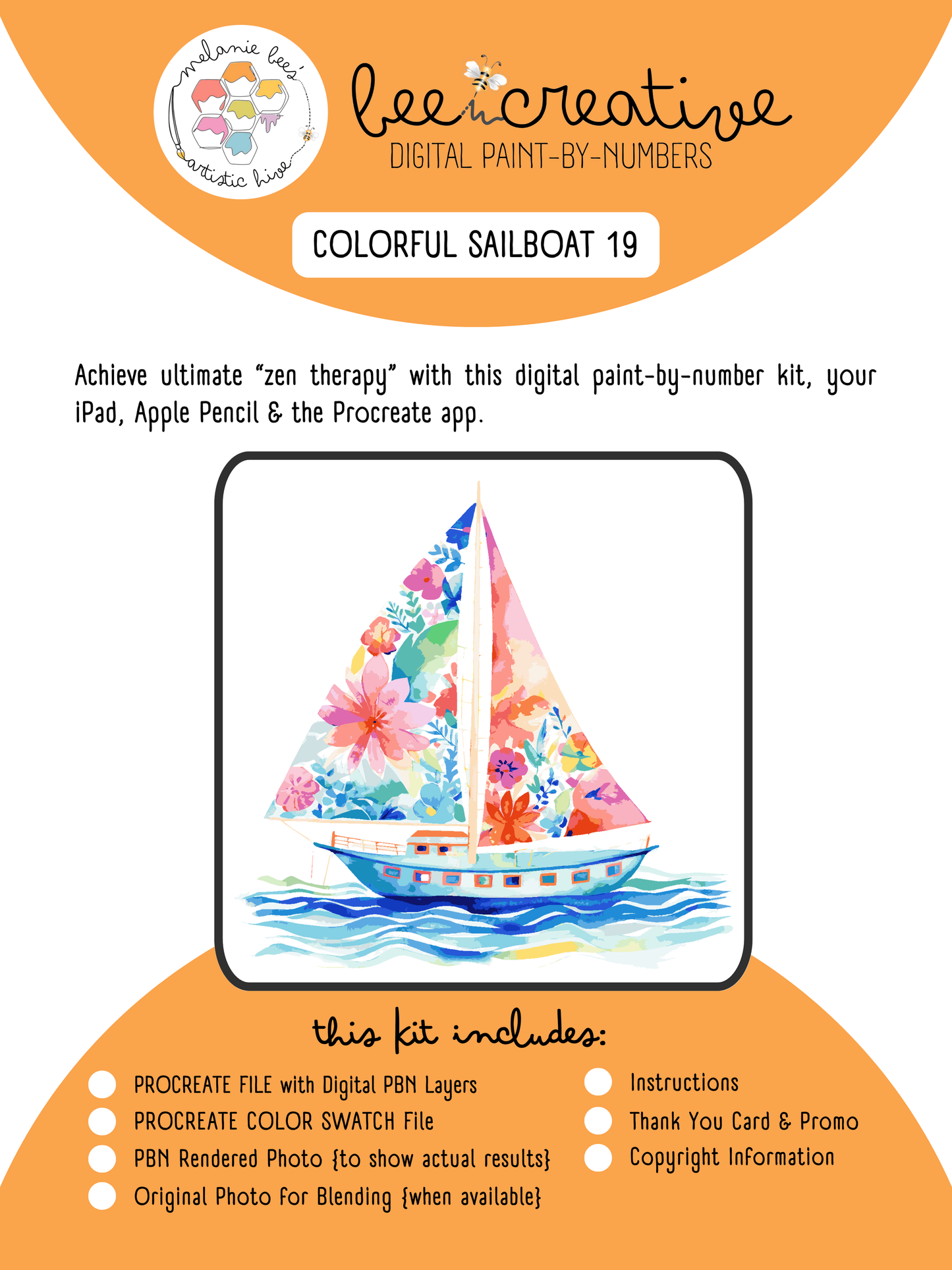 BEE CREATIVE Digital Paint by Number Kit {for Procreate} - COLORFUL SAILBOAT 19