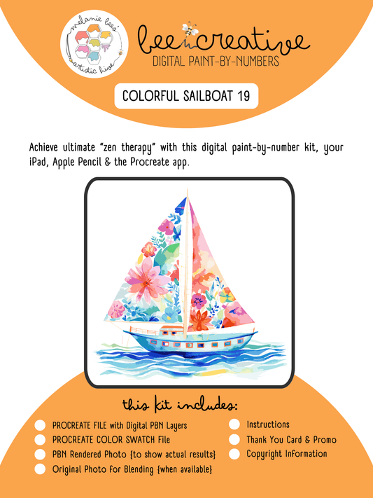 BEE CREATIVE Digital Paint by Number Kit {for Procreate} - COLORFUL SAILBOAT 19