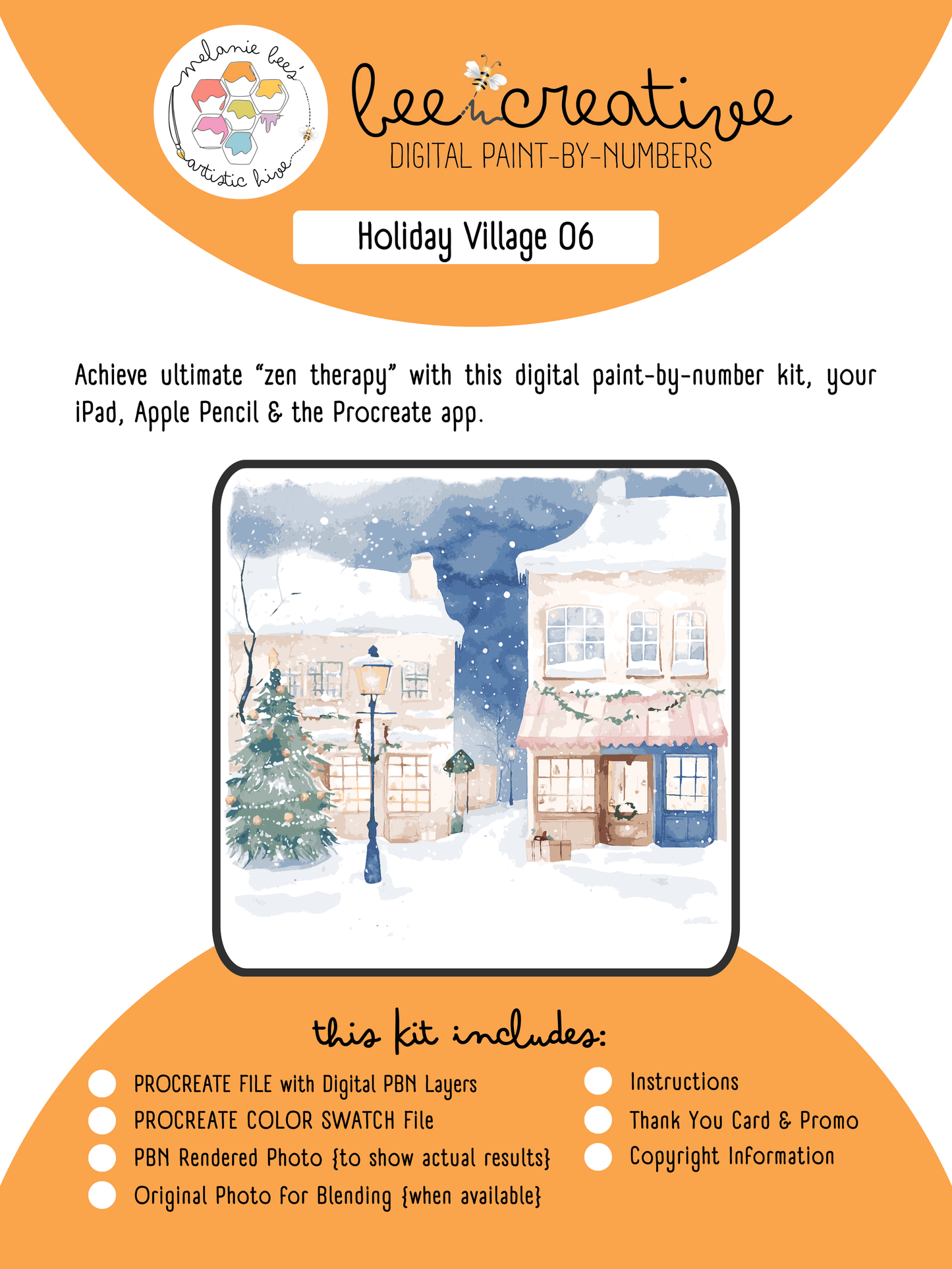 BEE CREATIVE Digital Paint by Number Kit {for Procreate} - HOLIDAY VILLAGE 06