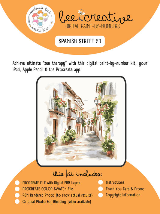 BEE CREATIVE Digital Paint by Number Kit {for Procreate} - SPANISH STREET 21