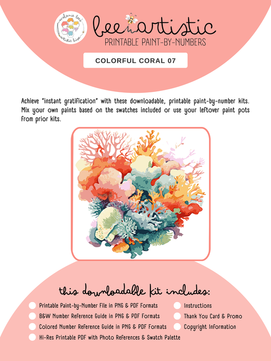 BEE ARTISTIC Printable Paint by Number Kit - COLORFUL CORAL 07